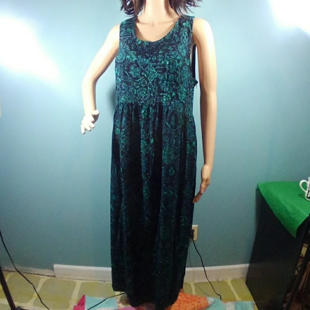 Vintage Rayon Soft Maxi Shift Large Green Dress